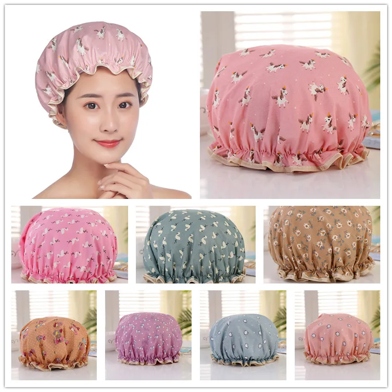 

Waterproof Women Shower Cap Satin Beanie Hair Bonnet Bath Accessories Shampoo Multiple Shower Caps Bathroom Set Dust-proof