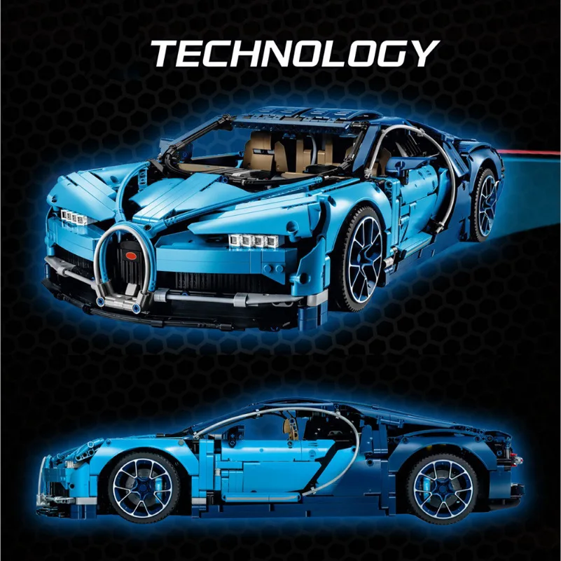 

Trump 38036 Science And Technology Machinery Group Blue Bugatti Veyron Sports Car Lele68001 Assembled Unit Blocks on Wheels Toy