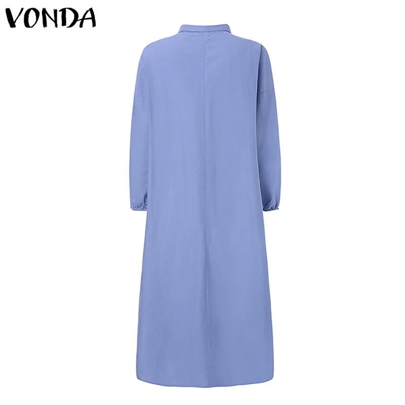 Платье для беременных VONDA, Женская однотонная туника с отложным воротником, богемное платье, повседневное свободное платье, женский сарафан для беременных