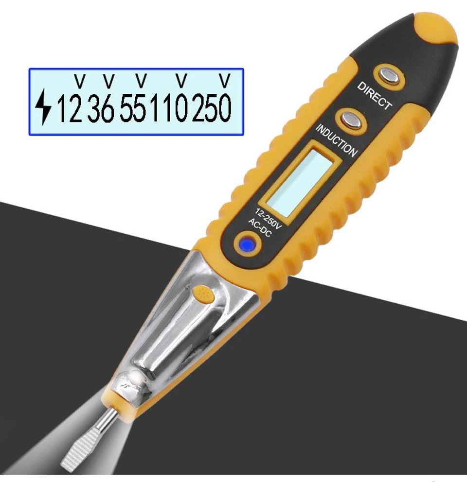 Электрический индикатор 12-250 В AC DC Силовая розетка тестер датчика детектора напряжения ручка светодиодный светильник электрическая тестовая ручка с ночным видением
