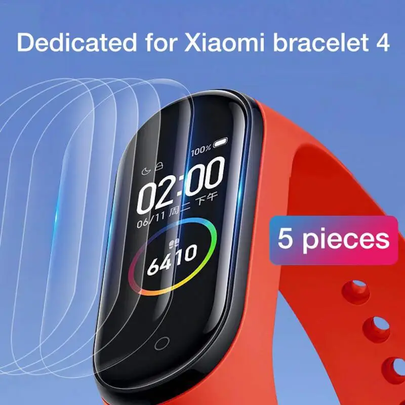 5PCS Film For Xiaomi Mi Band 4 protector soft glass For miband 4 Film Full Cover Screen Protection Case Protective Smart Film