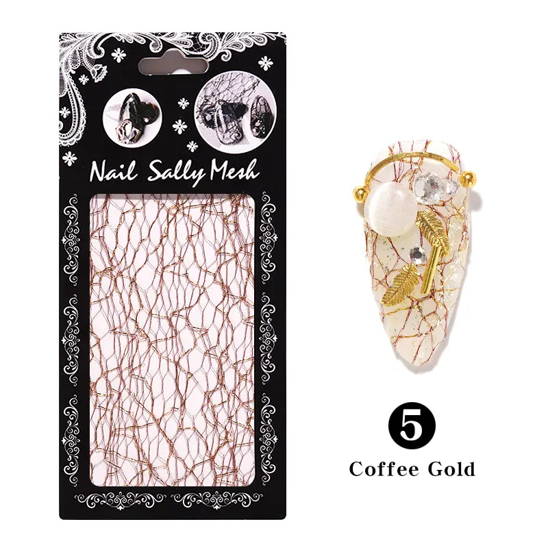 1 шт 3D сетка наклейка для ногтей полоса линия слайдер Маникюр Клей шелковая Фольга украшения для ногтей Наклейка сетка с блестками проволока - Цвет: Coffee Gold