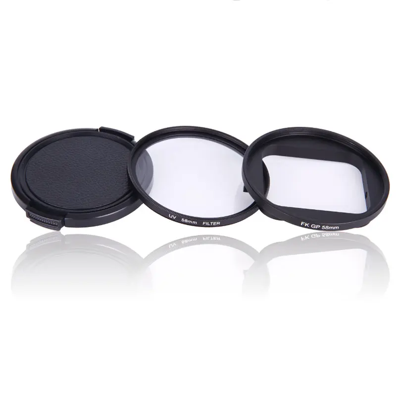 58mm UV CPL FLD 고프로 히어로 5 6 방수 하우징 케이스 필터, 레드 옐로우 퍼플 오렌지 컬러 필터 + 렌즈 캡 + 어댑터 링