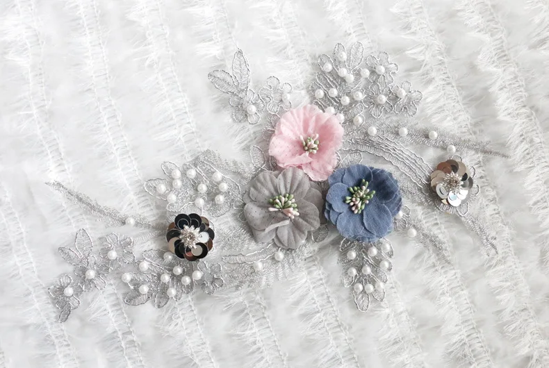 Новая вышивка 3D цветок жемчуг кружевной воротник аппликация отделка для свадебное платье юбка одежда украшения патч шитье на аксессуары