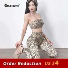 

CHRLEISURE Leopard Pattern Print High Waist Leggings Suit Sport Elastic Tight Seamless Fitness Bra Quick-Drying Lift Hip Sets
