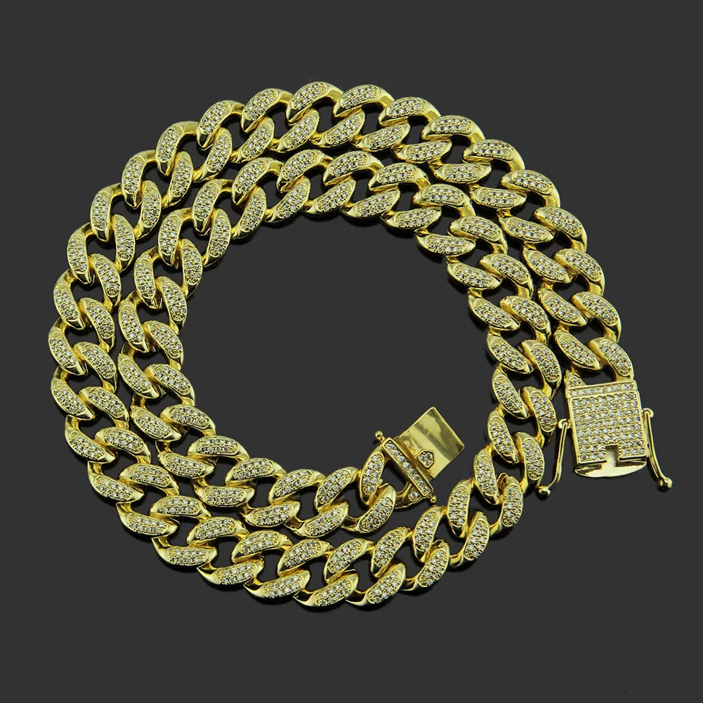 

Europe And America Hot Selling Hiphop Hip Hop Men Cuba Daikin Chain Copper Micro Zircon Water Wave Necklace 12mm Wide