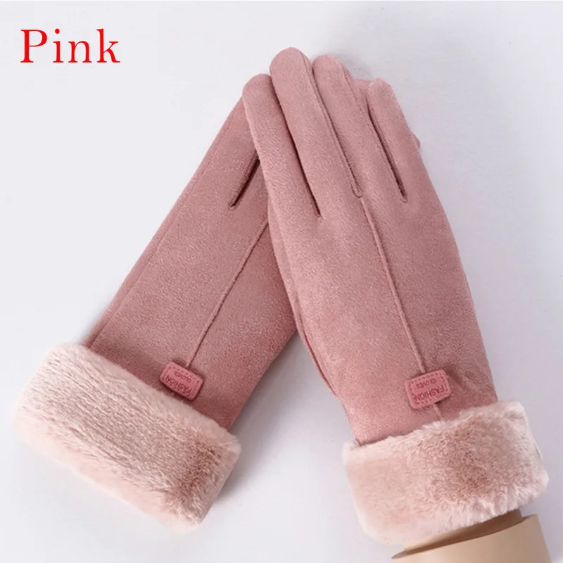 Зимние теплые милые перчатки сенсорный экран для женщин Мягкие толстые бархатные женские перчатки полный палец ветрозащитные спортивные перчатки без пальцев для вождения на открытом воздухе