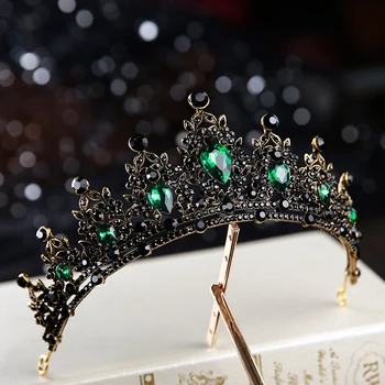 

Baroque Retro Black Bridal Crystal Tiaras Crowns Princess Queen Luxury Pageant Prom Rhinestone Veil Tiara Wedding Hair Accessory