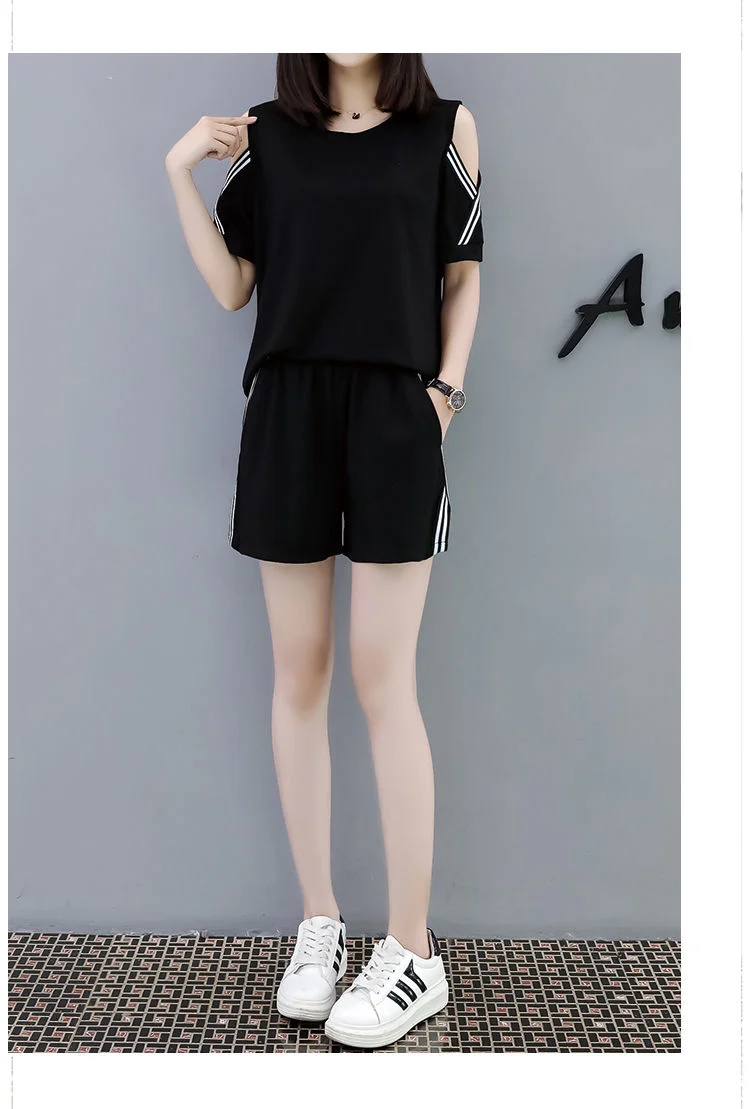 Women's Casual Tracksuit 2021 Summer New Korean Fashion Loose Crop Top Shorts Two Piece Set Plus Size Blouses For Women Clothing crop top and skirt set