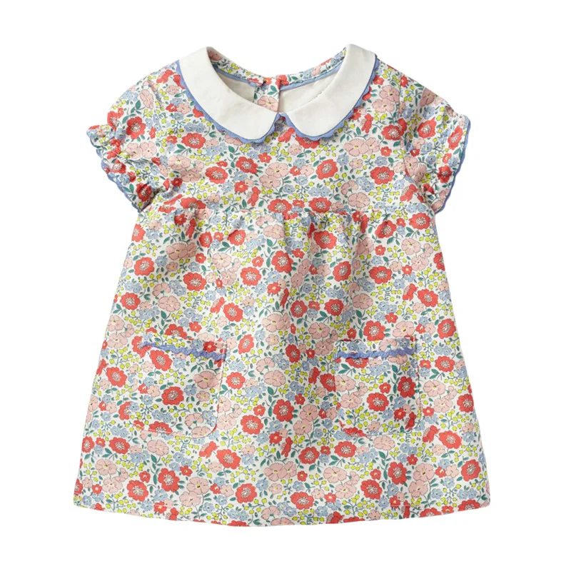 Flower Peter Pan Collar Dress 2020 Summer New Baby Girl 100% Cotton Floral Style Girls Beach Vest Daily School vestidos | Детская одежда