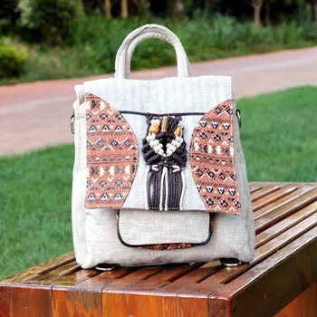 

Hot Vintage string appliques women traveller backpacks!Nice embossing lady cover backrack Versatile multi-use canvas backruck