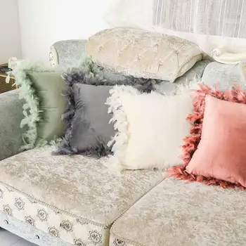 

Throw Pillow Cover with Feather for Home Office Sofa Decor Car Decor