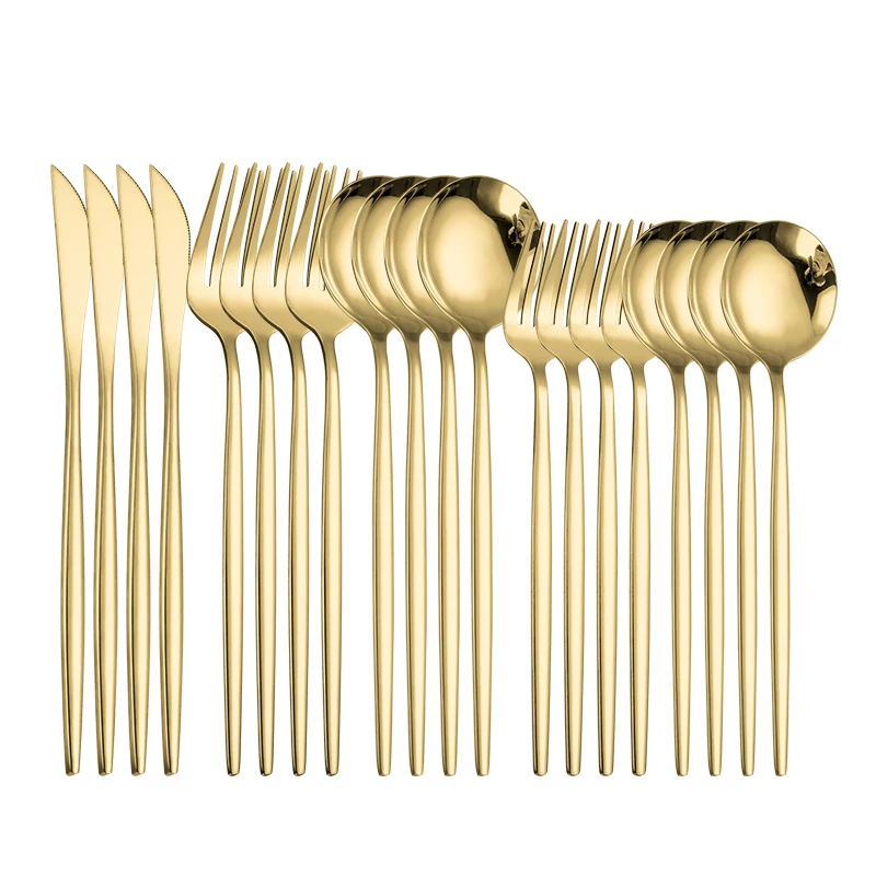 Gold Cutlery Dinner Set Stainless Steel Tableware Kitchen Dinnerware Spoon Fork Knife Golden | Дом и сад
