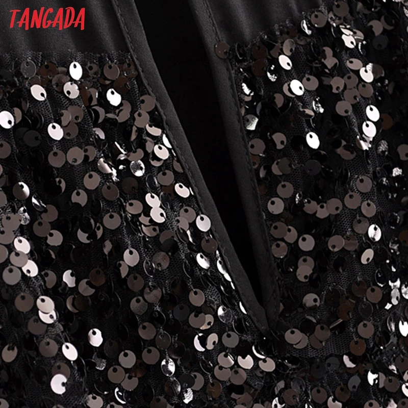 Tangada, женское сексуальное черное платье с блестками, круглый вырез, короткий рукав, Осень-зима, женское Новогоднее вечернее платье, vestidos 3H28