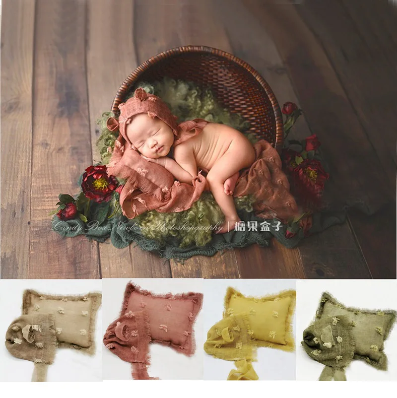 Baby Photography Props Newborn Hat Pillow Newborn Photo Props Baby Photo Shoot Studio Accessories newborn photography props pillow headband set cotton embroidery lace full moon baby shoot accessories flower headband for studio