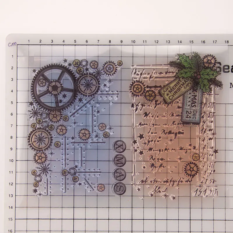 1 лист винтажная Шестерня фон Звезда линия прозрачные резиновые штампы для изготовления карт Скрапбукинг пасхальные рождественские штампы