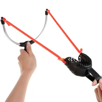 

Fishing Bait Slingshot Thrower Aluminum Alloy Elastic Powerful Catapult Food Bag W20