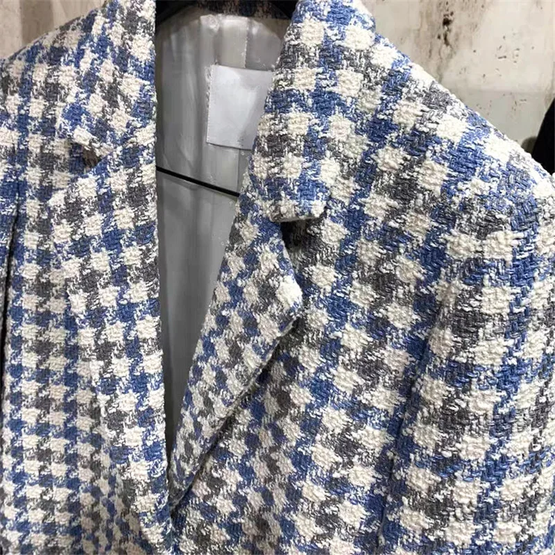 2020 spring and summer new fresh blue plaid women woolen blazer coat