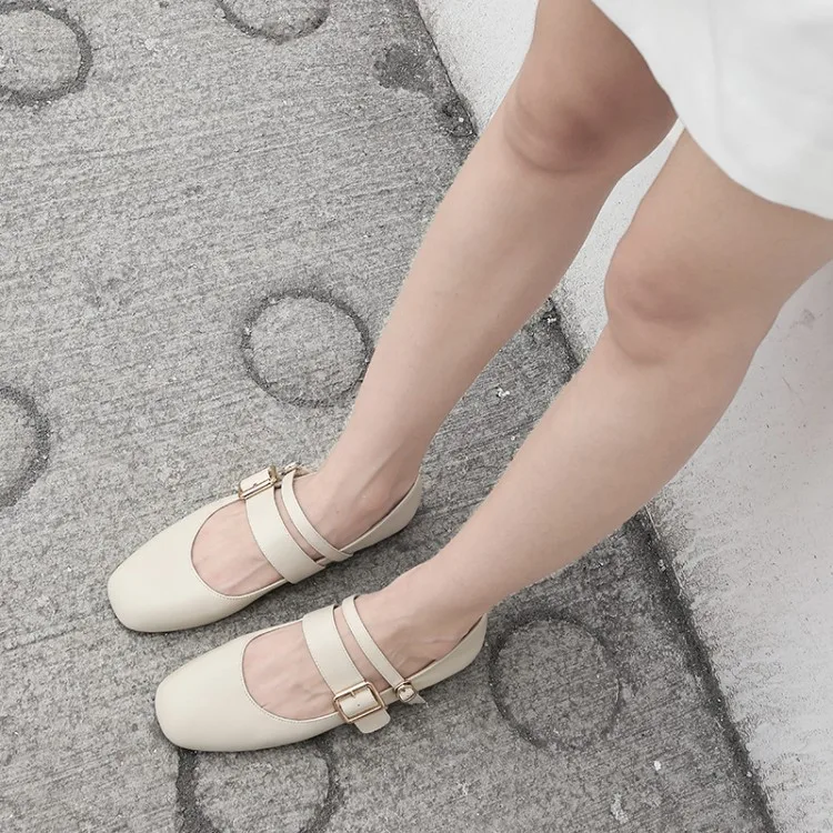 

Straight Line Buckle WOMEN'S Shoes 2019 Spring New Style Retro College Flat Ballet Square Head Low-Cut Mary Jane Shoes Women's