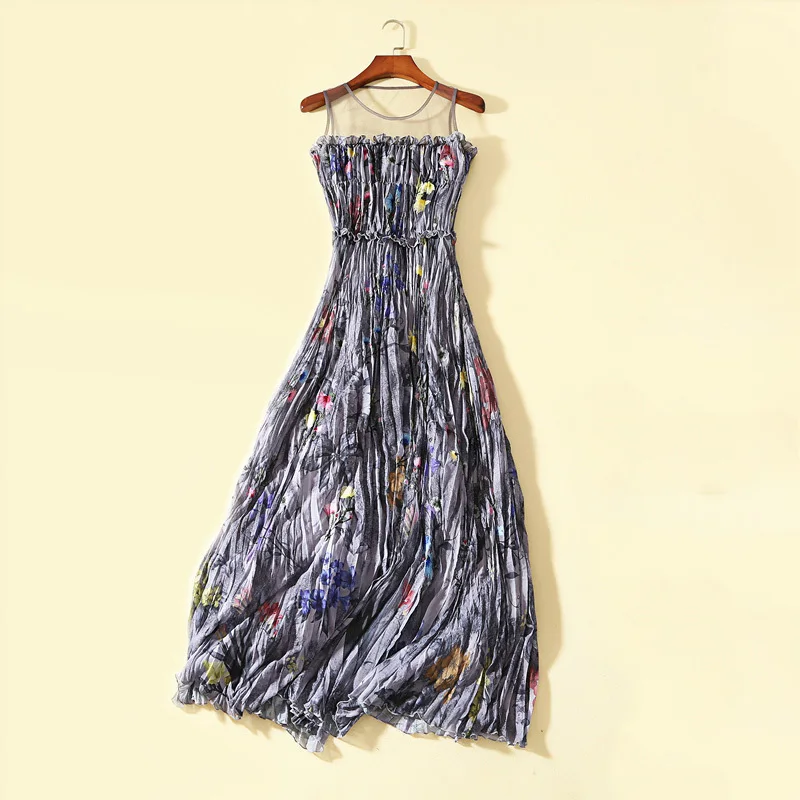 as picture TWOTWINSTYLE хит цвет Ruched принт сексуальное женское платье без рукавов с открытыми плечами перспективная Высокая талия повседневные женские платья - Цвет: as picture