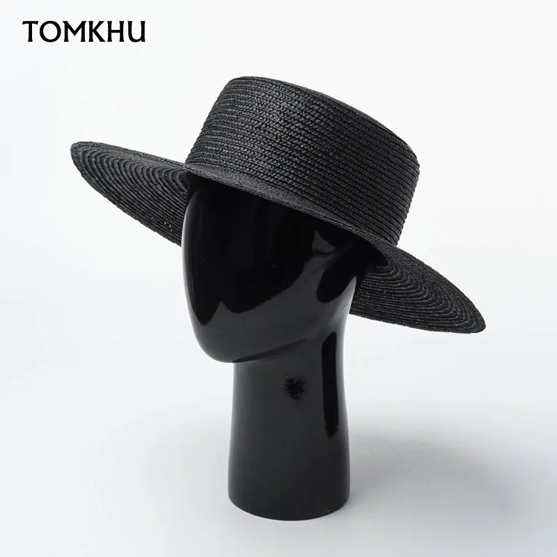 

New Summer Women's Boater Beach Hat Wide Side Female Casual Panama Cap Classic Flat Black Straw Sun Hat Women Fedora 5cm 7cm 9cm