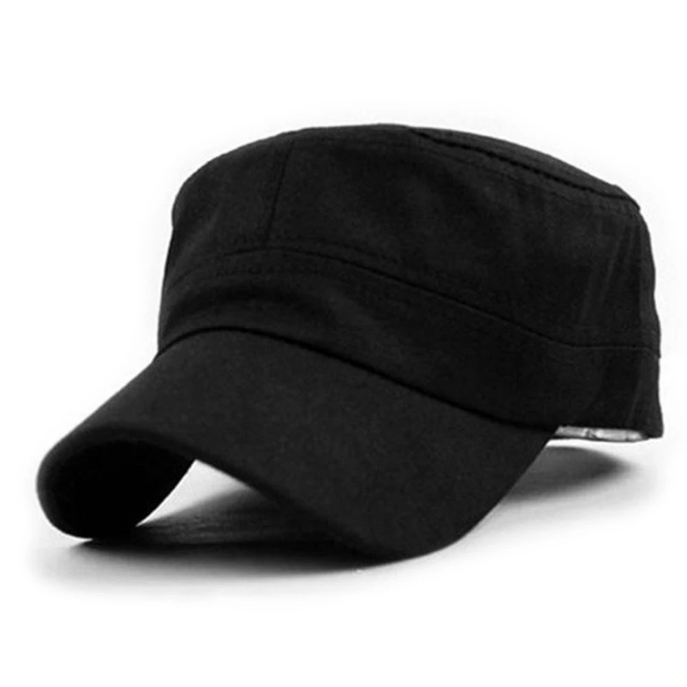 Black Unisex Vintage Plain Sport Visor Sun Hat Adjustable Military Cadet Style Cap - Цвет: Black
