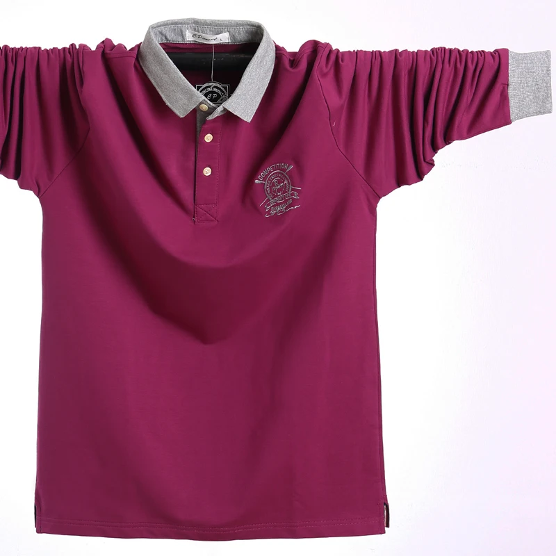 Новое поступление, модные классические рубашки поло с длинным рукавом, мужская Тонкая Рубашка из хлопка, повседневные мужские футболки на весну-осень, большие размеры 5XL - Цвет: Фиолетовый
