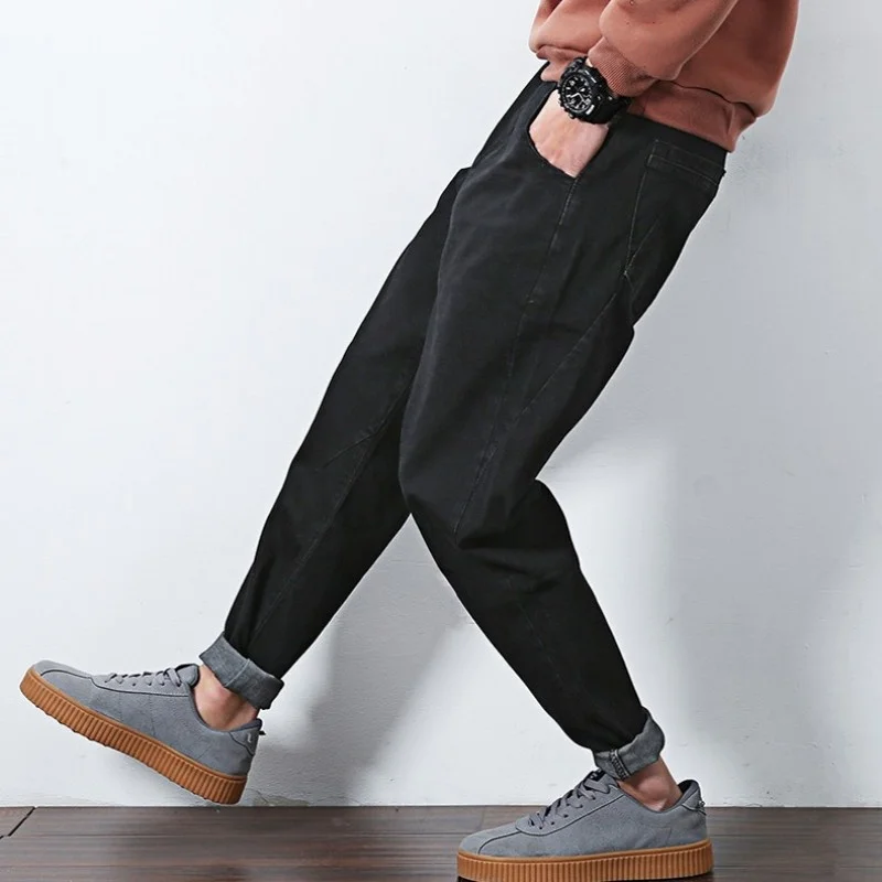 jersey harem pants Winter New Mens Fleece Lining Jean Pants Plus Size Mens Black Cotton Harem Pants Male Casual Loose Fit Denim Pants M-6XL linen harem pants