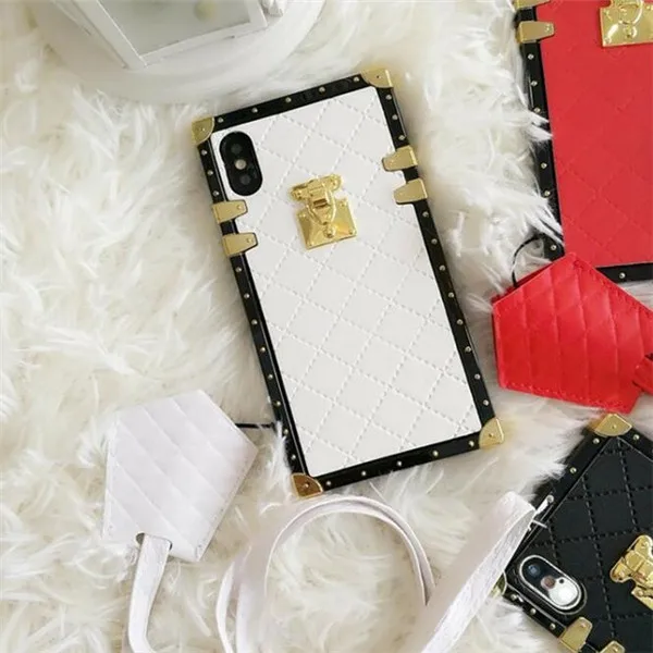 Роскошный квадратный кожаный чехол для iPhone 11 Pro MAX XS MAX XR X XS 6 6S 7 8 PLUS чехол для samsung S8 9 10 PLUS NOTE 8 9 10 PRO A50 A70 - Цвет: white