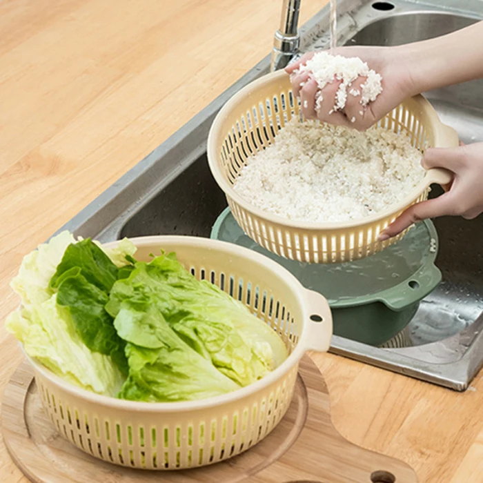 Двухслойная съемная корзина для мытья овощей, аксессуары для кухни E2S