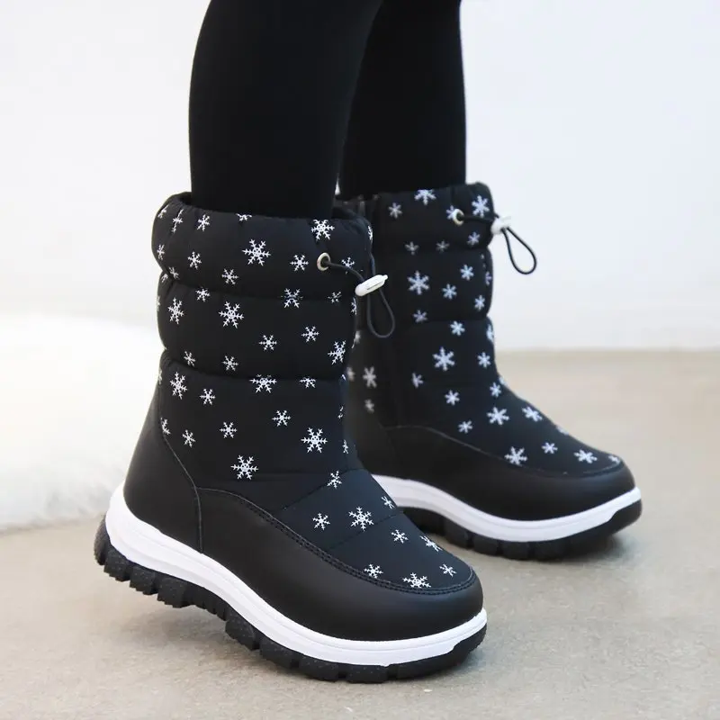 

2020 Winter Girls Mid-Calf Plush Snow Boots Little Princess Outdoor Durable Boots Snowflakes Warm Toddler Kids Anti-slip Shoes