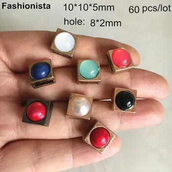 

60 pcs -Gold Round Bracelet and Necklace Slider Beads,10*10mm With 8*2mm Hole,Different Colors of Cabochons,Free Shipping
