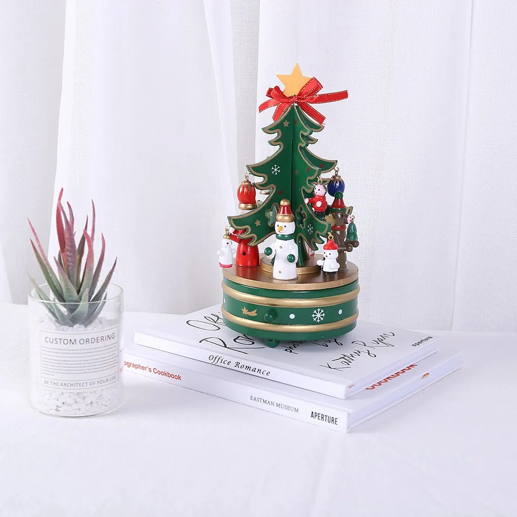 Merry-go-круглые музыкальные шкатулки украшение музыки украшение детской комнаты подарки Деревянная Рождественская елка игрушка подарок домашний декор M840