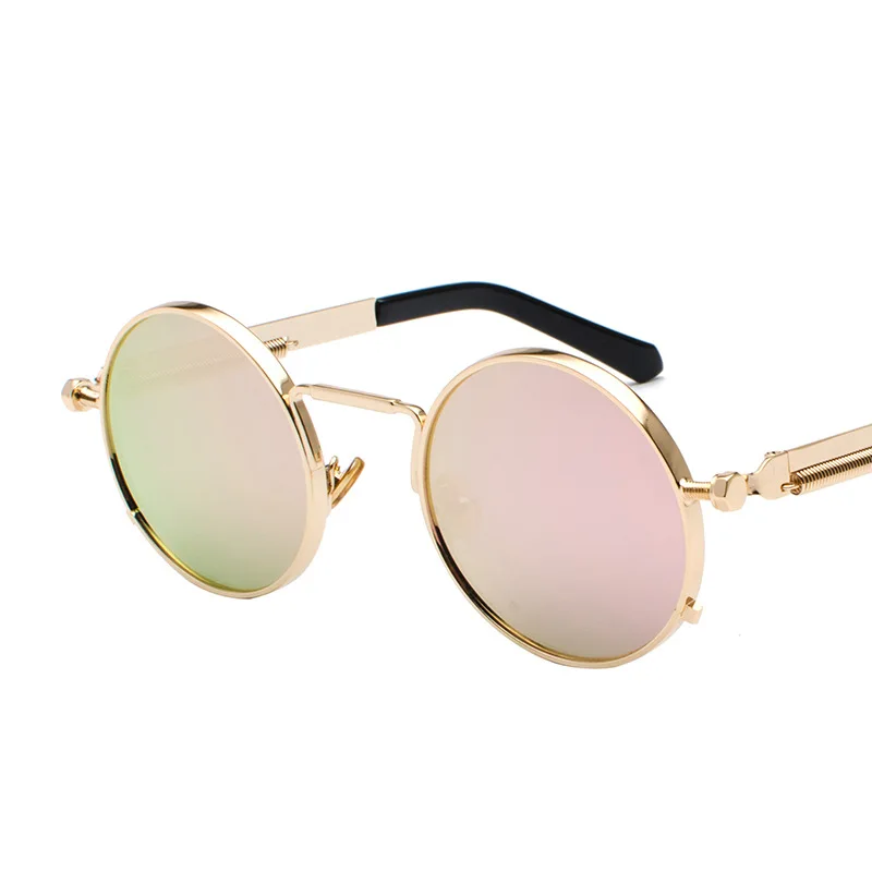Elbru ретро круглые Винтажные Солнцезащитные очки Для мужчин прозрачный красный объектив стимпанк Стиль солнцезащитные очки Для женщин золотистый, серебристый, металлический каркас oculos UV400 - Цвет линз: Gold Pink