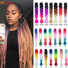 

100G Braiding Hair 24'' Jumbo Synthetic Ombre Hair Extensions Blue Pink Easy Crochet Hair Weaving Box Senegal Braid Hairpieces
