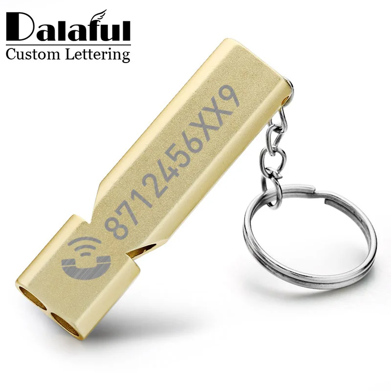 LLavero de silbato personalizado, doble tubería, alto Decibelio, supervivencia en emergencias al aire libre, Logo grabado, nombre antipérdida EDC, llaveros K383