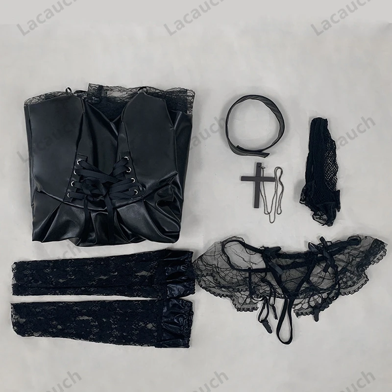 pirate costume women Death Note Cosplay Costume Misa Amane Imitation Leather Sexy Dress +Neck jewelry+stockings+necklace Uniform Outfit Halloween Wig anime maid outfit