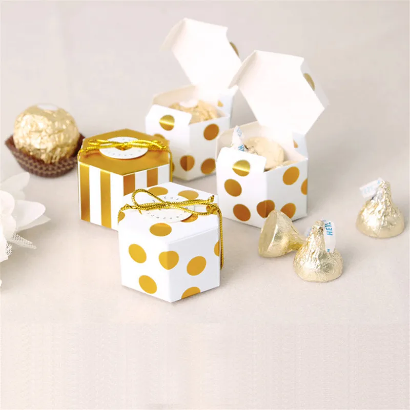 MiniLovelyGoldRoundPolkaDotGoldStripedPaperCandyBoxesFor