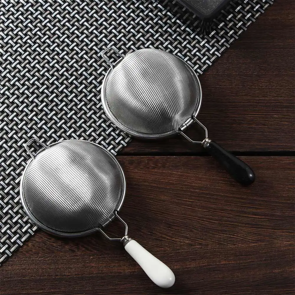 Chinese Vintage Tea Infuser Stainless Steel Dual Mesh Tea Strainer Loose Leaf Filter Ceramic Handle Accessories