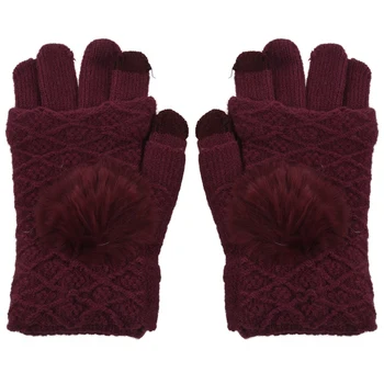 

Finger knitted touch screen gloves thicken and warm in winter Jujube Red