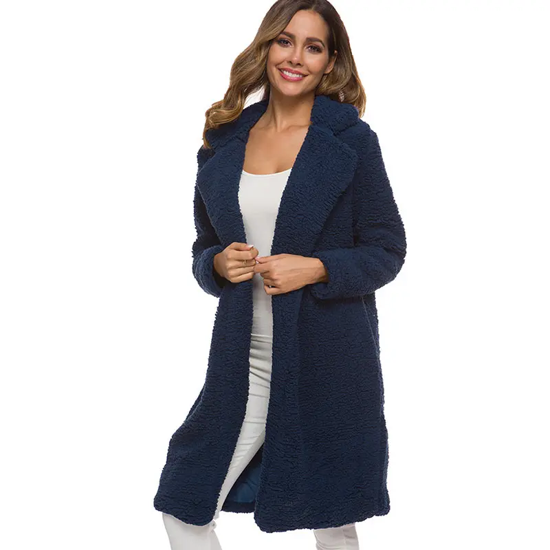 Осенне-зимняя куртка, Женское пальто, однотонное флисовое пальто, повседневная верхняя одежда, теплый мягкий кардиган, Меховая куртка, Женское пальто - Цвет: Navy Blue