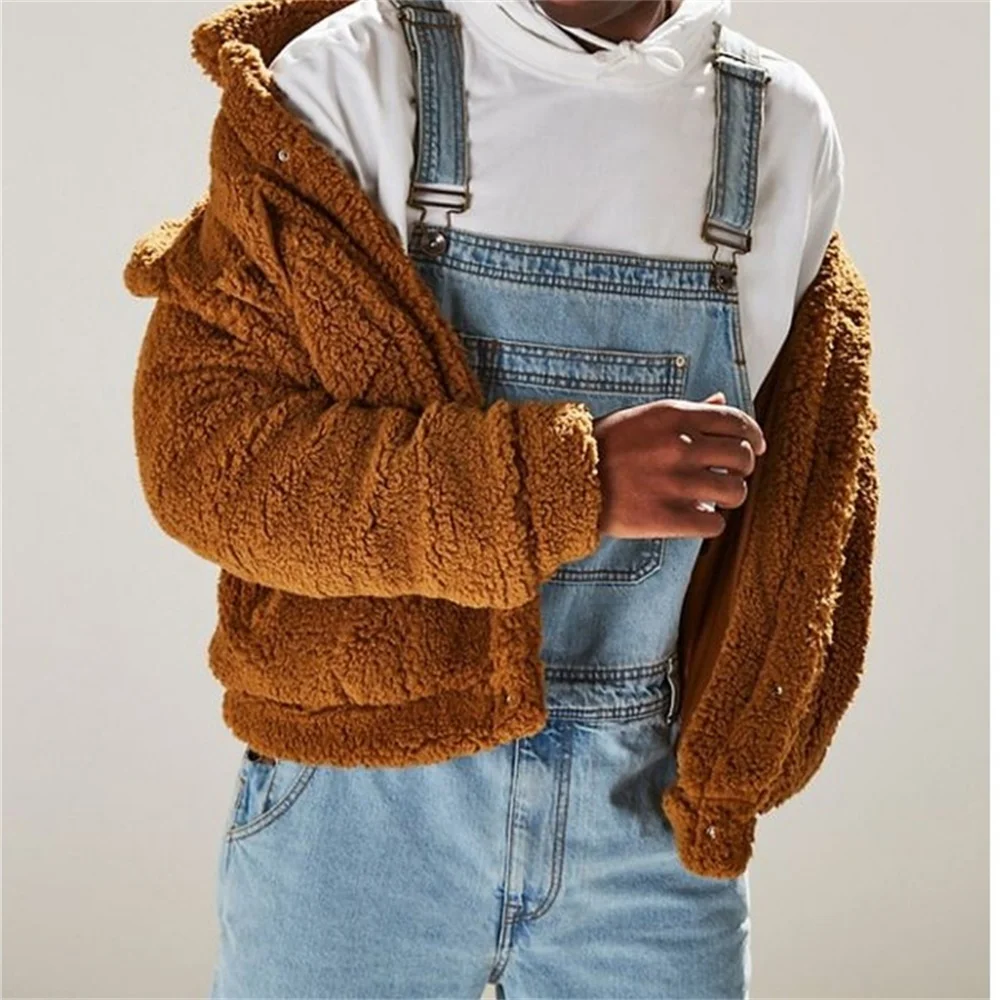 EH·MD® Sling One-Piece Jeans Men's Seasonal Large Chest Pockets Can Be Matched With Belts Pure Cotton Sky Blue Stretch Straight