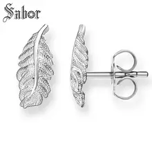 Серебряные серьги-гвоздики с перьями, новинка, модные ювелирные изделия, романтические 925 пробы, Серебряный подарок для женщин, любимого Томаса