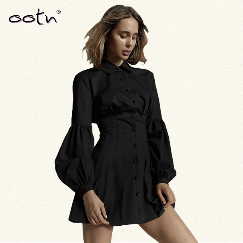 OOTN Элегантное Черное Короткое женское платье блузка с длинным Рукавом