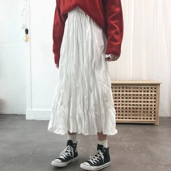 

2020 Women High Waist Pleated Skirts Autumn Polka Dots Elastic Maxi Skirt Casual Harajuku A-line long Skirts