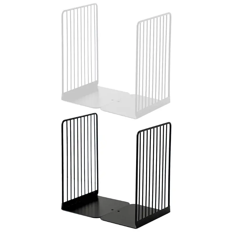 1 Pair Bookends Book Stand Support Simple Iron Desktop Non Slip Rack Shelf Holder Office Magazine Organizer