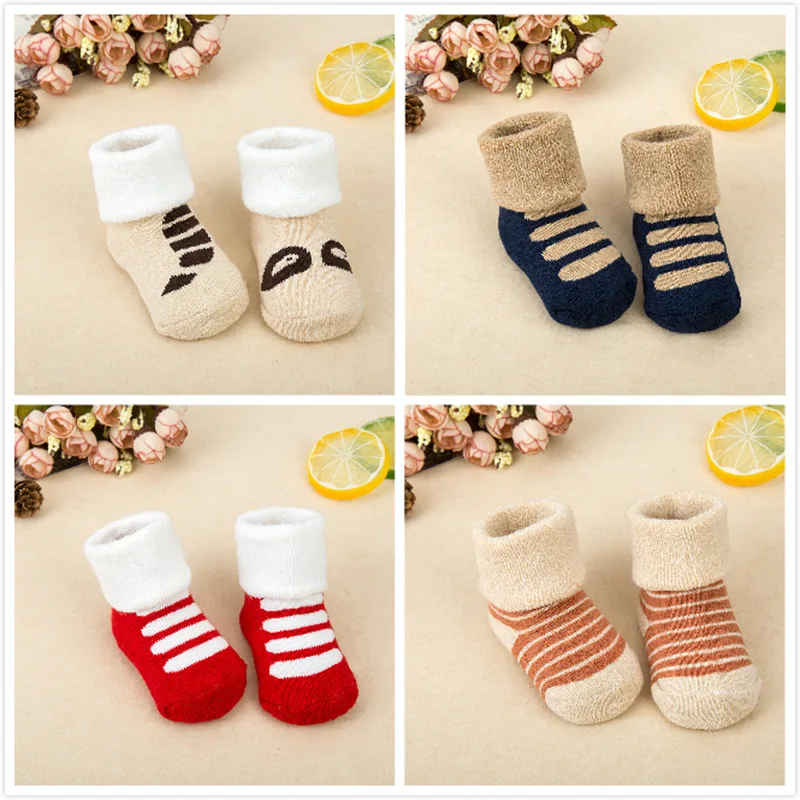 1 Pair Newborn Cotton Winter Autumn Baby Girls Boys Kids Socks Infant Striped Terry Warm Slippers Star Brand New Children Dot |