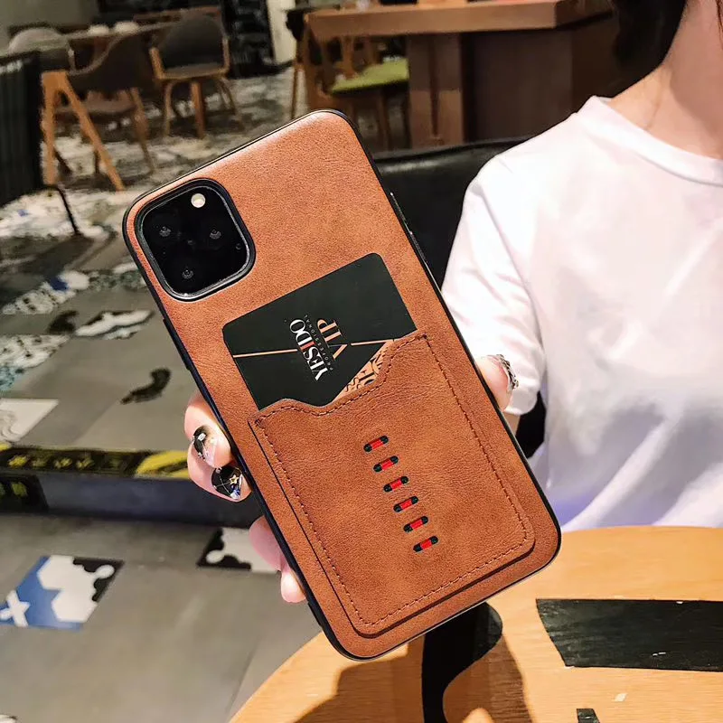 Vintage matte leather for iPhone 7 8plus phone case card design for iPhone 11 11Pro 11Promax phone back cover