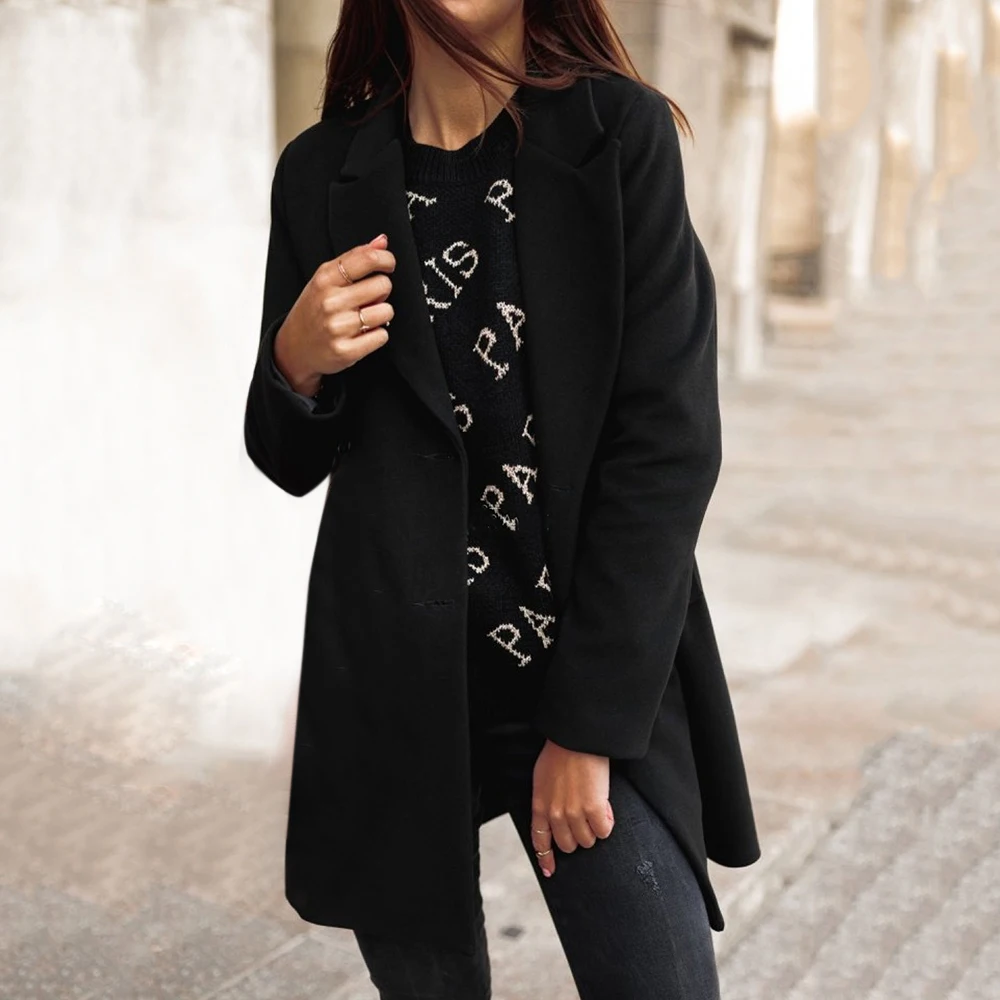 

JODIMITTY 2020 New Women Woolen coat Warm Long Sleeve Turn-down Collar Outwear Jacket Ladies Autumn Winter Casual Overcoat