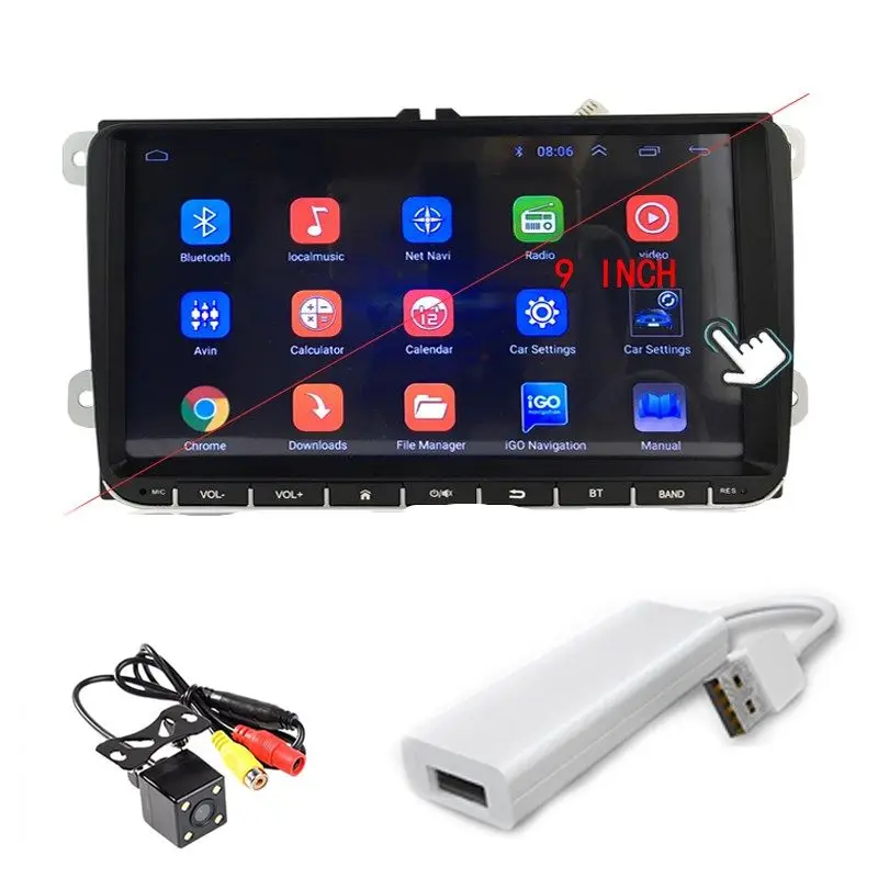 with camera dongle Радио Airplay CANBUS для Skoda Passat B6 Polo Golf 4 5 Touran Seat Wifi gps 9''2Din Android для VW/Seat+ Carplay камера заднего вида - Цвет: with camera dongle